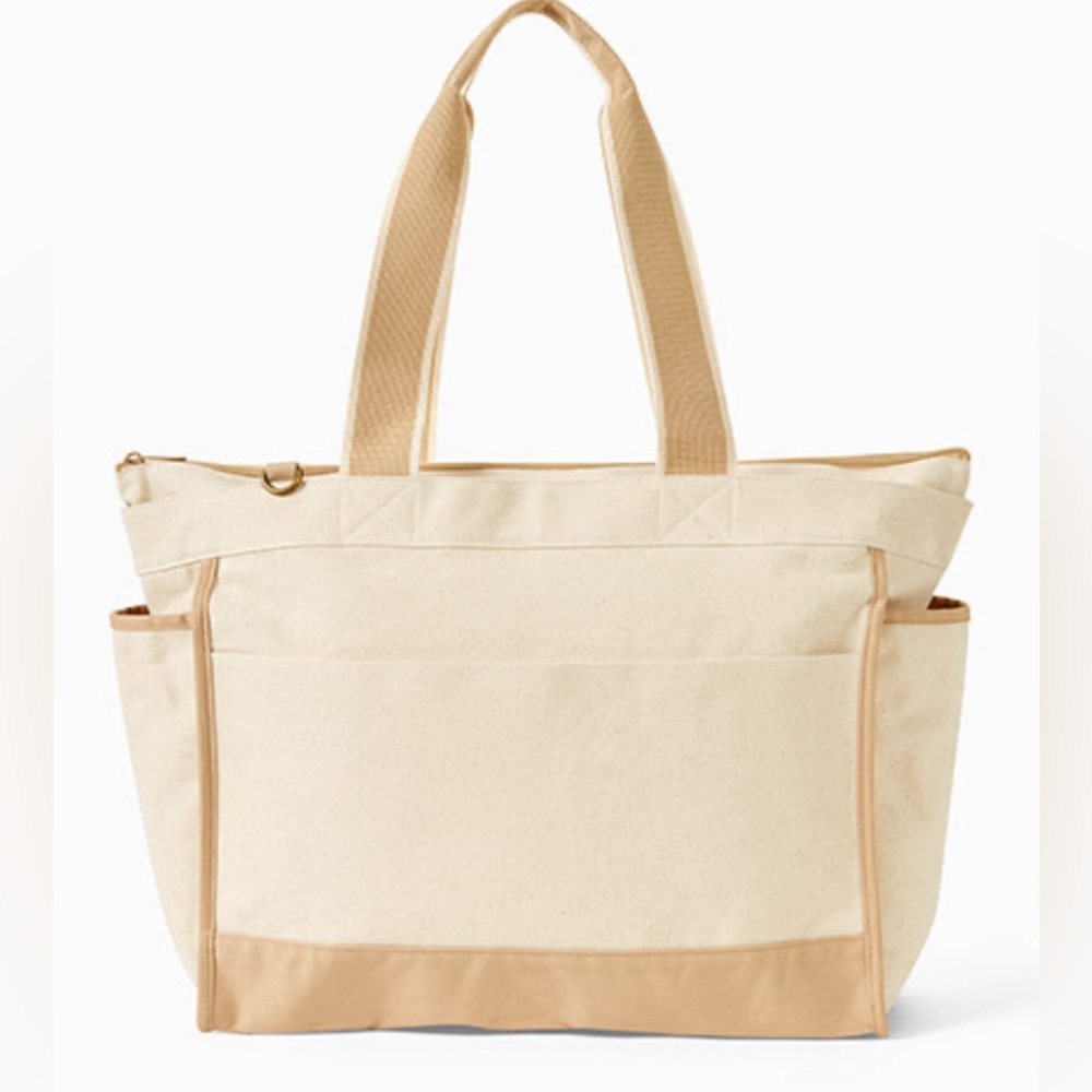 Thirty-One Canvas Boat Tote in Warm Sand Colorblock
